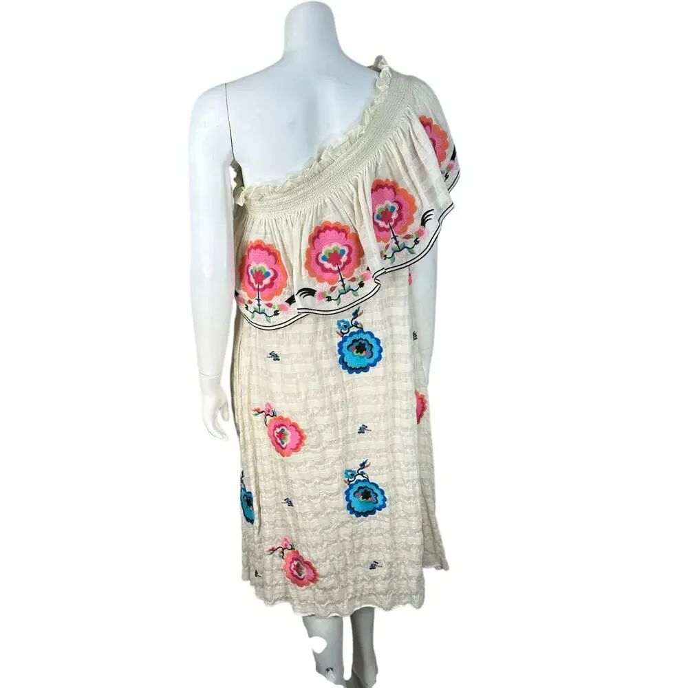 Plenty by Tracy Reese Medium Dress Embroidered One Shoulder Midi Vacation Summer